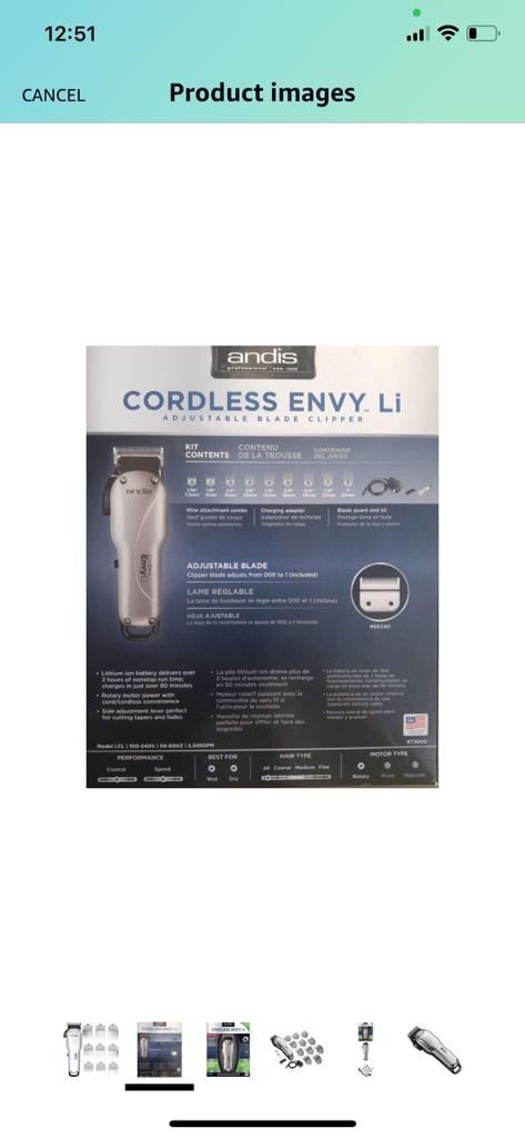 ANDIS CLIPPER ENVY LI CORDLESS #73000 ( 040102730009)